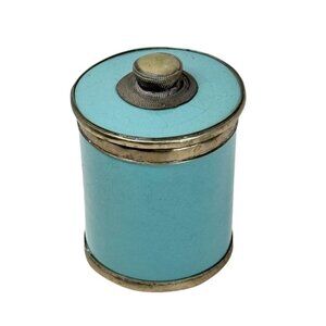 VTG Moroccan Small Lidded Canister Blue Glaze Silver Metal Details Handmaid